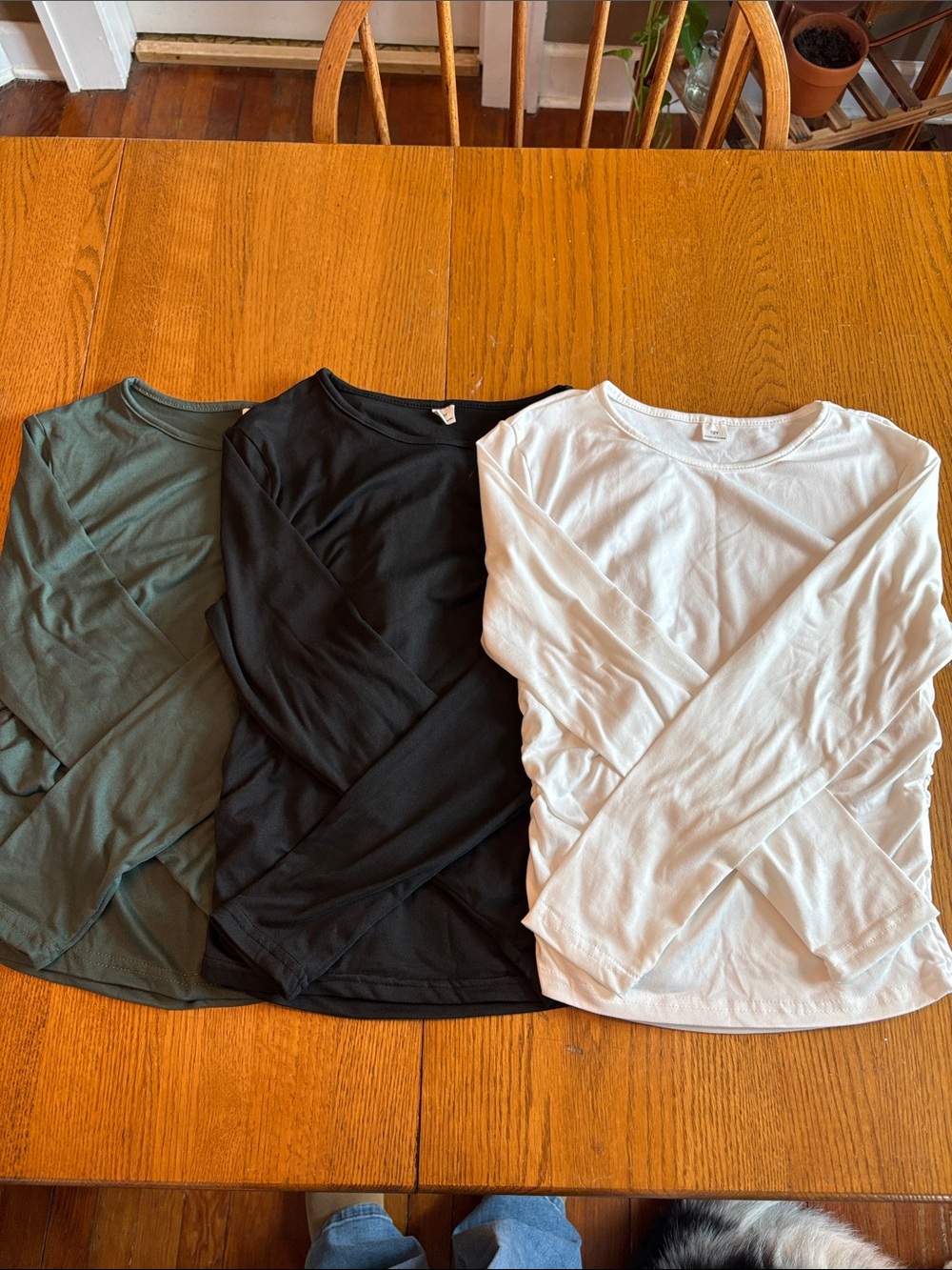 Bundle- Classic Girls Long-Sleeve Crew Tops- Black, White & Green